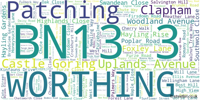 A word cloud for the BN13 3 postcode